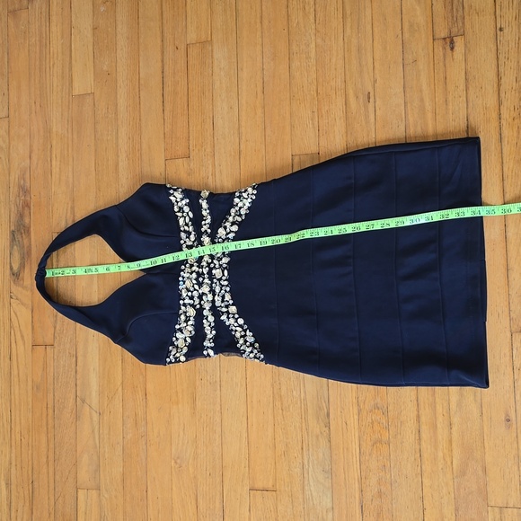 Crystal Doll Navy Blue Halter Neck Beaded Sequins Sheer Size S - Picture 7 of 9